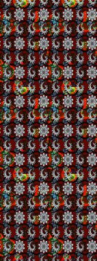 Çiçekli çiçek deseni, suluboya. Siyah ve kırmızı renkte çiçekler. Renkli Bahar Teması eskiz kalıbı. Düz Çiçek Elementleri Tasarımı. Raster illüstrasyonu.