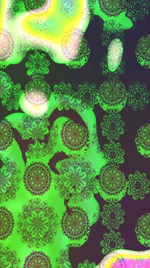 Yeşil ve kahverengi renkli çiçekler. Düz Çiçek Elementleri Tasarımı. Sevimli çiçek raster deseni. Renk Bahar Teması eskiz şablonu.