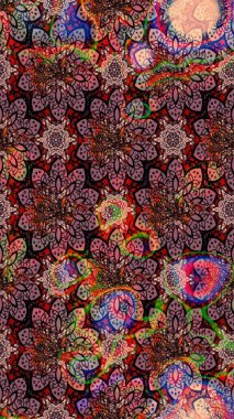 Şirin çiçekli eskiz deseni ve kahverengi ve pembe renkli yapraklar, suluboya çiçek deseni, duvar kağıdı, kart veya kumaş için fayanslı. Raster illüstrasyonu.