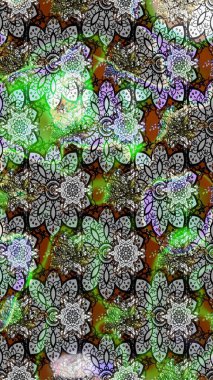 Parmak izi, kumaş, duvar kâğıdı, tekstil için raster dokusu. Nakış desenli çiçek deseni. Renkli grunge soyut arkaplanı Cologray ve yeşil çiçeklerle zenginleştirir.