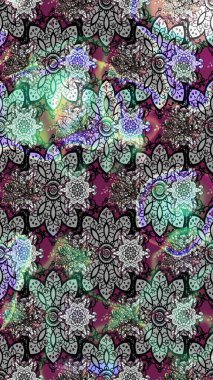 Raster illüstrasyonu. Düz Çiçek Elementleri Tasarımı. Çiçek desenli çizim. Güzel kumaş deseni. Asya tekstil tarzında. Renkli Bahar Teması çizim şablonu.