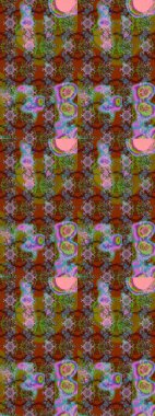 Halk tarzı. Moda baskıları için zarif bir şablon. Parlak renkli çiçekleri olan ve kahverengi ve yeşil renkli yaprakları olan harika bir çiçek deseni. Modern çiçek arkaplanı.