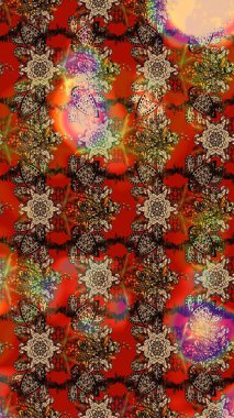 Çiçekli karalama şeklinde Raster çiçek deseni. Nazik, yaz çiçekleri kahverengi ve kırmızı renklerde. Raster illüstrasyonu.