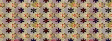 Floral seamless pattern with watercolor flowers. In asian textile style on beige and neutral colors. Raster illustration.