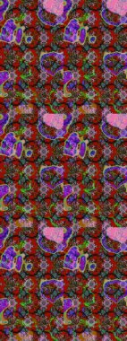 Raster. Kırmızı ve kahverengi renkte güzel çiçekleri olan eskiz deseni, suluboya çiçek deseni, duvar kağıdı, kart veya kumaş için fayanslı.