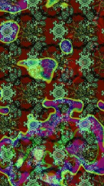 Çiçek desenli eskiz, darbeler, sıçramalar, yaz çiçekleri. Raster illüstrasyonu. Yeşil ve kırmızı renkte çiçekler.