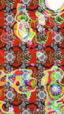 Tarafsız ve kırmızı renklerde çiçekler. Raster illüstrasyonu. Tropikal çizim çiçek deseni.