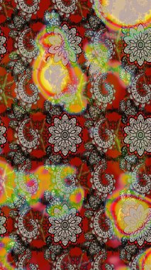 Düz Çiçek Elementleri Tasarımı. Renkli Bahar Teması eskiz kalıbı. Raster illüstrasyonundaki çiçek desenli çizim. Süslü kumaş deseni.