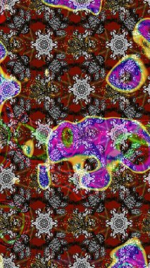 Süslü kumaş deseni. Raster illüstrasyonundaki çiçek desenli çizim. Düz Çiçek Elementleri Tasarımı. Renkli Bahar Teması çizim şablonu.