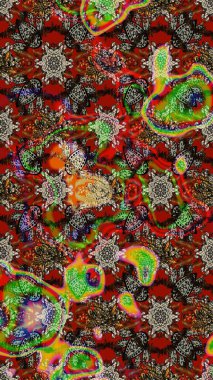 Tekstil, kumaş, ambalaj, hatıra defteri için hoş bir çiçek arkaplanı. Elle çizilmiş çiçek desenli Raster çizimi. Çocuksu tasarım. Kahverengi ve kırmızı arkaplanda.