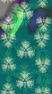 Hediye ambalaj kağıdı, tebrik kartları, posterler ve pankart tasarımı. Mavi ve yeşil renkli çiçekler. Raster düz çiçekleri pürüzsüz desen.