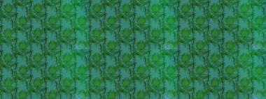 Raster illüstrasyonundaki çiçek desenli çizim. Yeşil ve mavi renkte çiçekler.