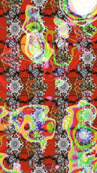 Tarafsız ve kırmızı renklerde çiçekler. Raster illüstrasyonu. Tropikal çizim çiçek deseni.