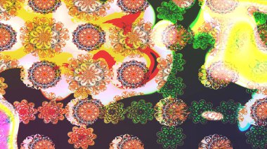 Çiçek ve yapraklı karalama şeklinde Raster çiçek deseni. Kahverengi ve sarı renklerde bahar çiçekleri. Raster illüstrasyonu.