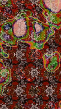 Düz Çiçek Elementleri Tasarımı. Renkli Bahar Teması eskiz kalıbı. Süslü kumaş deseni. Raster illüstrasyonunda çiçek deseni çizimi.