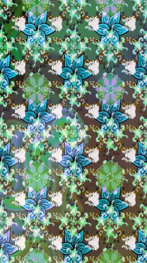 Yeşil ve mavi renkte çiçekler. Raster illüstrasyonunda çiçek deseni çizimi.