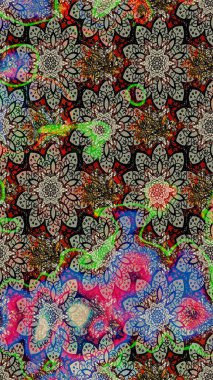 Çiçeksel çizim kalıbının yansıması. Vadinin gri ve nötr renklerinde çiçekleri.