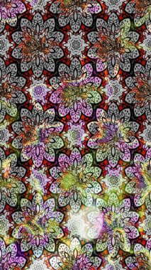 Raster Çiçek İllüstrasyonu güzel tekstil. Gri ve nötr renklerdeki etnik çiçeklerle zarif eskiz deseni.