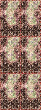 Çiçekli süslemeli, pürüzsüz bir desen. Kahverengi, bej renkli geleneksel Arap dekoru. Duvar kâğıdı için altın süslü bir illüstrasyon. Doğu tarzında klasik tasarım öğesi. Süslü iz sürücü.