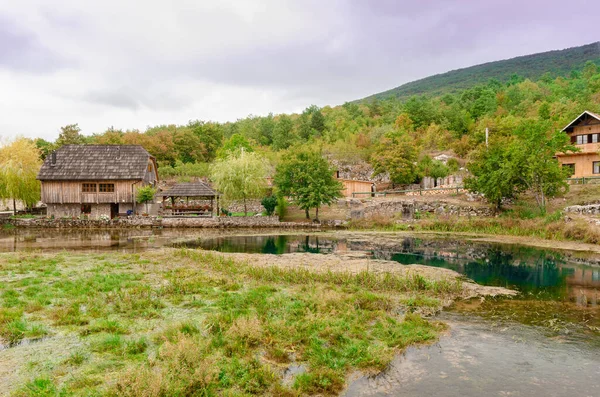 Krásná Stará Venkovská Dřevěná Vesnice Spoustou Rybníků Podporujících Život Divoké — Stock fotografie