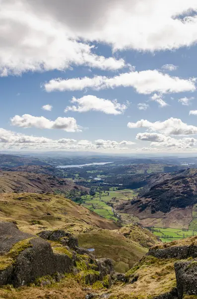 Vista Para Vale Partir Topo Uma Montanha Lake District Grasmere — Fotografia de Stock