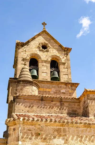 Piękna Dzwonnica Zamku Frias Twierdza Hiszpanii Starożytny Gotycki Garnizon Zamkowy — Zdjęcie stockowe