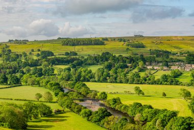 Teesdale, Yorkshire, İngiltere 'deki güzel yeşil manzara. Güzel doğada güneşli bir gün..