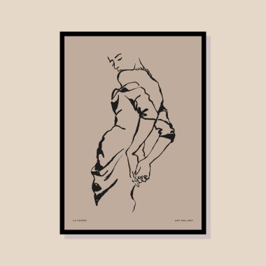 Poster tasarımı, afişler, marka kimliği, ambalaj iç tasarımı için kadın silueti minimal bohem çizimi