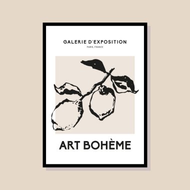 Duvar sanat galerisi için minimal bohem limon illüstrasyon poster tasarımı