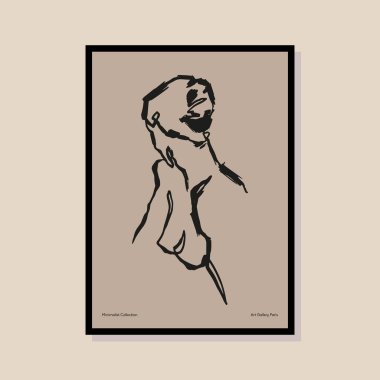 Poster tasarımı, afişler, marka kimliği, ambalaj iç tasarımı için kadın silueti minimal bohem çizimi