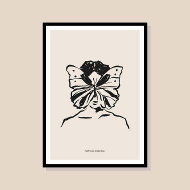 Poster tasarımı, afişler, marka kimliği, ambalaj iç tasarımı için minimal bohem çizimi