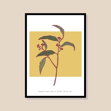 Poster tasarımı, afişler, marka kimliği, ambalaj iç tasarımı için minimal botanik çizimi