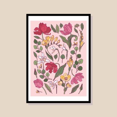 Poster tasarımı, afişler, marka kimliği, ambalaj iç tasarımı için minimal botanik çizimi