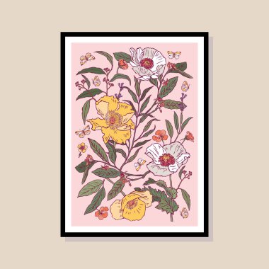 Poster tasarımı, afişler, marka kimliği, ambalaj iç tasarımı için minimal botanik çizimi