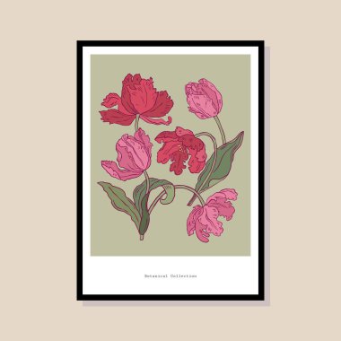 Poster tasarımı, afişler, marka kimliği, ambalaj iç tasarımı için minimal botanik çizimi