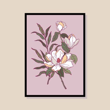 Poster tasarımı, afişler, marka kimliği, ambalaj iç tasarımı için minimal botanik çizimi