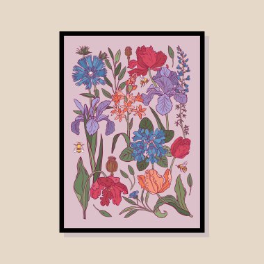 Poster tasarımı, afişler, marka kimliği, ambalaj iç tasarımı için minimal botanik çizimi