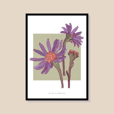 Poster tasarımı, afişler, marka kimliği, ambalaj iç tasarımı için minimal botanik çizimi