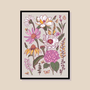 Poster tasarımı, afişler, marka kimliği, ambalaj iç tasarımı için minimal botanik çizimi