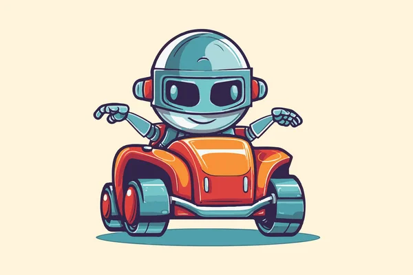 Robot Dipinto Mano Che Guida Auto Stile Cartone Animato Intelligenza — Vettoriale Stock