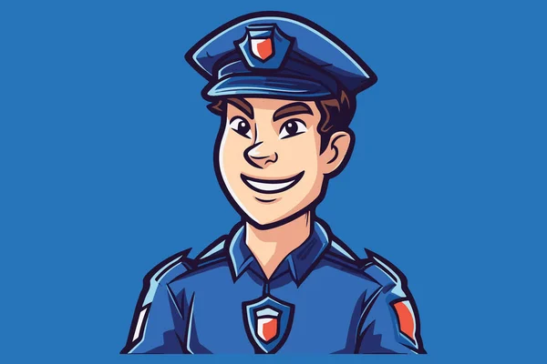 Hand Painted Policeman Cartoon Style Young Man Police Uniform Vector — Stock Vector