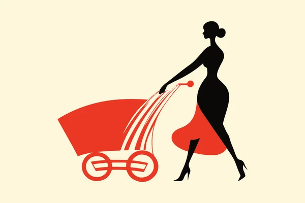 Jeune Femme Peinte Main Avec Chariot Provisions Style Dessin Animé — Image vectorielle
