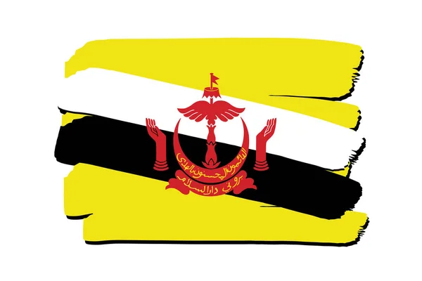 Tanda Brunei Dengan Garis Gambar Tangan Berwarna Dalam Formasi Vektor - Stok Vektor
