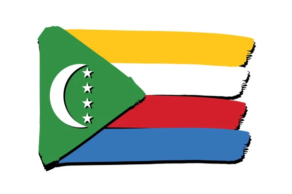 Comoren Vlag Met Gekleurde Handgetekende Lijnen Vector Formaat — Stockvector