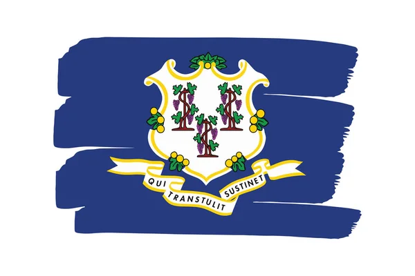 Connecticut State Flagga Med Färgade Handritade Linjer Vektorformat — Stock vektor
