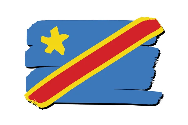 Democratische Republiek Congo Vlag Met Gekleurde Hand Getrokken Lijnen Vector — Stockvector