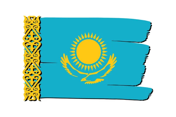 Kazakstan Flagga Med Färgade Hand Dras Linjer Vektorformat — Stock vektor