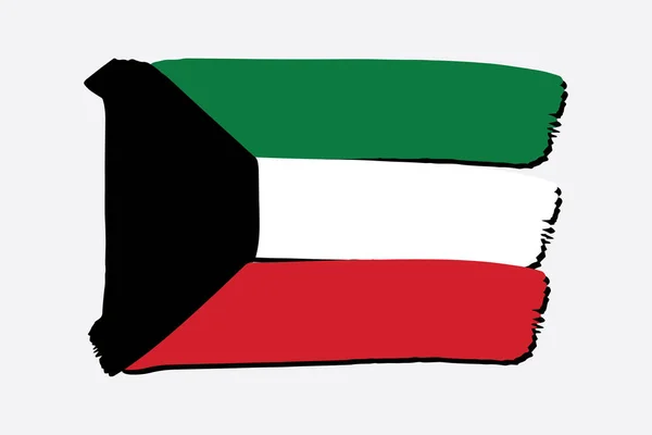 带彩色手绘矢量线的科威特国旗 — 图库矢量图片