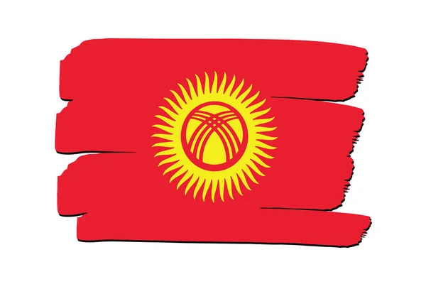 Kirgizistans Flagga Med Färgade Hand Dras Linjer Vektorformat — Stock vektor