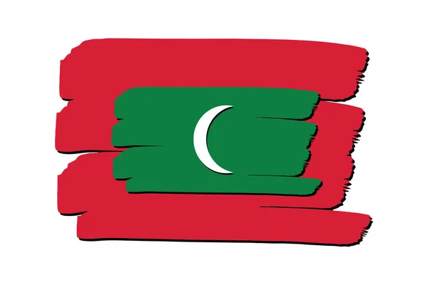 带彩色手绘矢量线的马尔代夫国旗 — 图库矢量图片